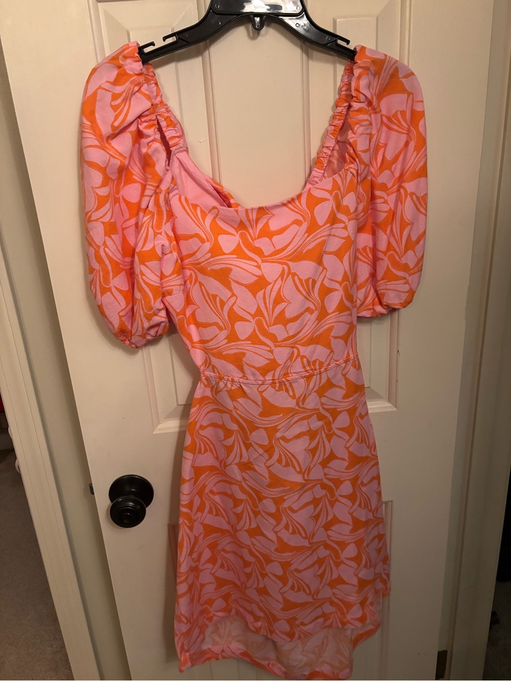 LOFT Pink and Orange Floral Puff-Sleeve Dress